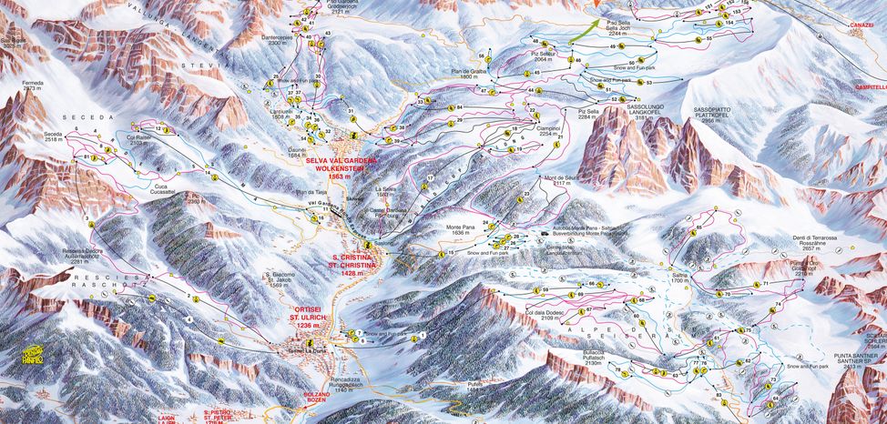 Pistenplan Val Gardena Gröden / Seiser Alm