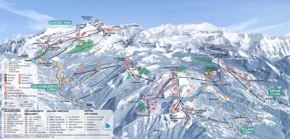 Pistenplan Villars - Gryon - Les Diablerets - Glacier 3000