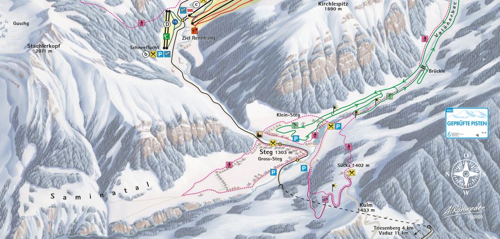 Detaillierte Infos zum Langlauf und den Loipen im Langlaufgebiet Malbun (Steg - Valüna)