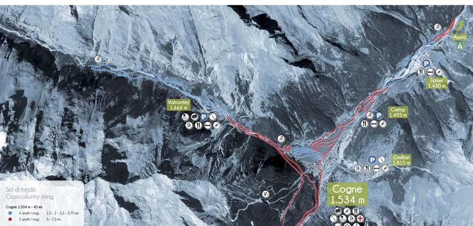 Detaillierte Infos zum Langlauf und den Loipen im Langlaufgebiet Cogne