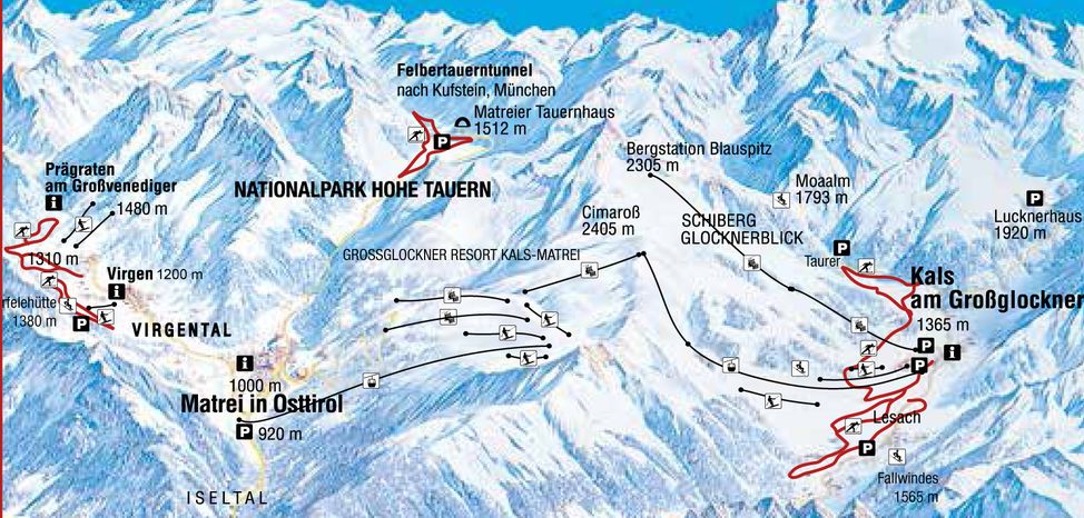 Loipenplan Nationalpark Hohe Tauern mit Kals - Matrei - Virgen - Prägraten