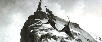 Edward Whymper erreicht mit seinen Begleitern als Erster den Gipfel