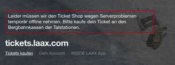 Wegen Serverproblemen war der Ticketshop von Laax offline.