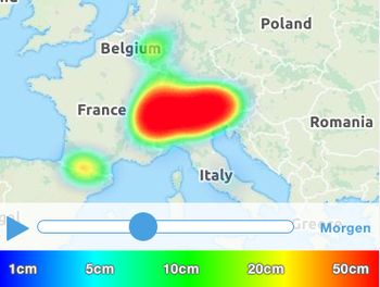 Die Neuschneeprognose für Sonntag, 17. November 2019, zeigt Schneefall in den ganzen Alpen.