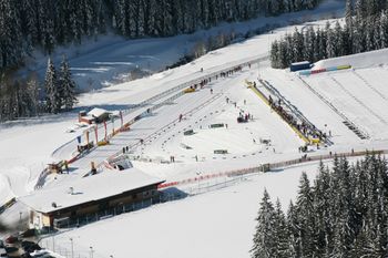 Das Biathlon-Zentrum Obertilliach aus der Vogelperspektive.