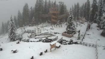 Tief verschneit ist derzeit das bei Kindern sehr beliebte Fichtenschloss auf der Rosenalm. Es liegt auf rund 1700 Höhenmeter bei Zell am Ziller. In den nächsten Tagen sollte hier der Schnee aber wieder komplett verschwinden.