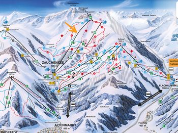 The Schwarzwandbahn runs from the Zauchensee area up to the Gamskogel area at an altitude of over 2,100 meters.