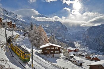 A narrow-gauge railway takes you from Lauterbrunnen to Wengen.