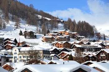 View of the car-free village Saas-Fee in Switzerland.