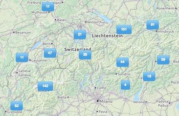 Die Icons verraten euch, wie viele Skigebiete sich hier befinden
