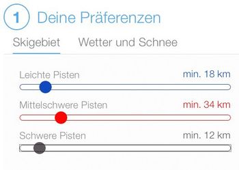 Im Konfigurator könnt ihr eure Präferenzen zum Skigebiet und den Wetterbedingungen festlegen