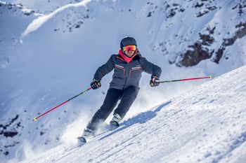 Skistöcke bieten Stabilität und Balance bei der Abfahrt.