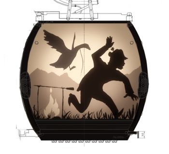 Jede zweite Gondel wird mit einem Auszug aus dem Märchen "Hans im Glück" beklebt.