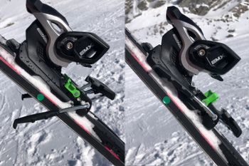 Mit dem grünen Hebel wird die Bremse gelöst bzw. fixiert.