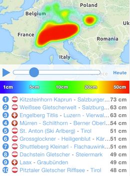 Jede Menge Neuschnee auch am Montag, 14. Januar. (Grafik mit weiteren Infos auf unserer Startseite)