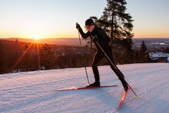 Beim Langlauf helfen dir Stöcke und Handschuhe dabei, die Geschwindigkeit zu kontrollieren.