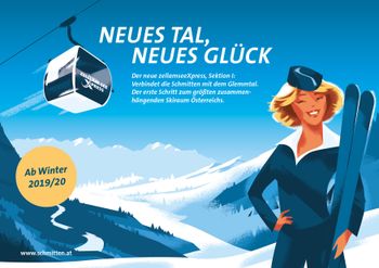 Mit Werbeplaketen weist die Schmittenhöhebahn im Winter groß auf die Neuerung hin.