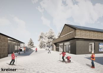 Die neuen Stationsgebäude sind im Schindel-Look gestaltet.