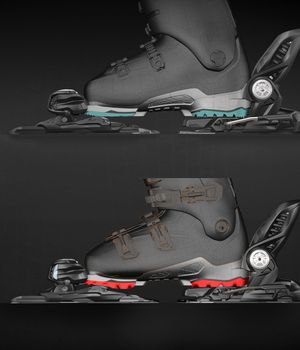 Here you can compare the binding with Alpine soles (blue) and GripWalk soles (red).