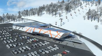 Die neue multifunktionale Talstation bietet eine bessere Anbindung an den &ouml;ffentlichen Verkehr, zahlreiche Parkpl&auml;tze, ein Restaurant sowie Skishop, -verleih und -depot.