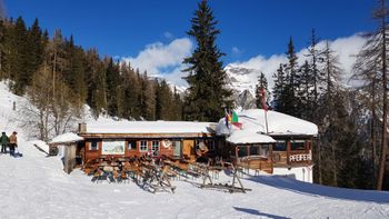 Links von der Pfeiferhuisele Hütte befindet sich der Einstieg in die Rodelbahn.