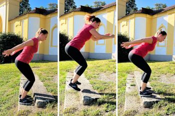 Zur Unterstützung kannst du die Arme mit nach oben nehmen.