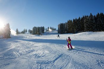 At Lipno, beginners have enough space to take their first swings on skis.