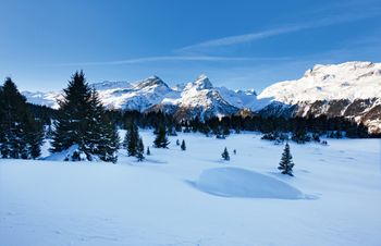 Blick auf die Landschaft in der Nähe von Bivio in Graubünden.