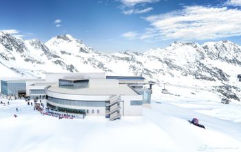 Die modernisierte Bergstation Eisgrat (2.900 Meter) am Stubaier Gletscher.