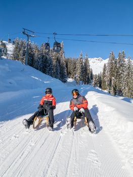 Tobogganing fun on the 6-kilometre toboggan run.
