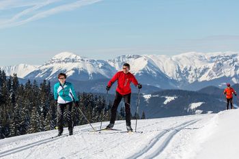 Entlang der Panorama-Loipe gibt es blau, rot und schwarz markierte Abschnitte.