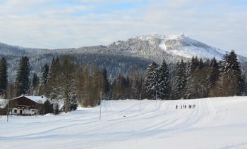 Langlaufen im Langlaufzentrum Bayerisch Eisenstein mit Blick auf den Großen Arber (1.456m)