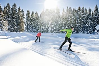 Cross-country skiers can explore over 50 kilometers (31 miles) of trails in Lenzerheide.