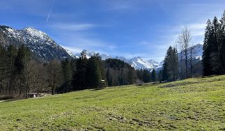 Weiße Gipfel, grüne Wiesen - der Frühling in Oberstdorf bietet viele Freizeitmöglichkeiten.