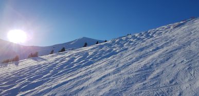 A mogul run with small and medium-sized bumps.