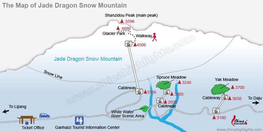 Trail Map Jade Dragon Snow Mountain - Lijiang