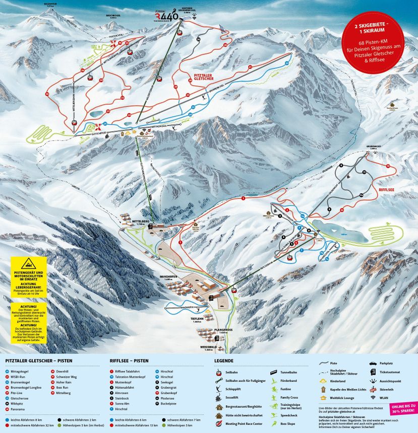 Trail Map Pitztaler Gletscher - Rifflsee