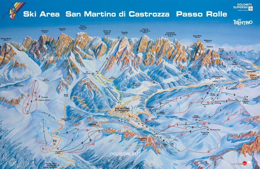 Trail Map San Martino di Castrozza - Rolle Pass