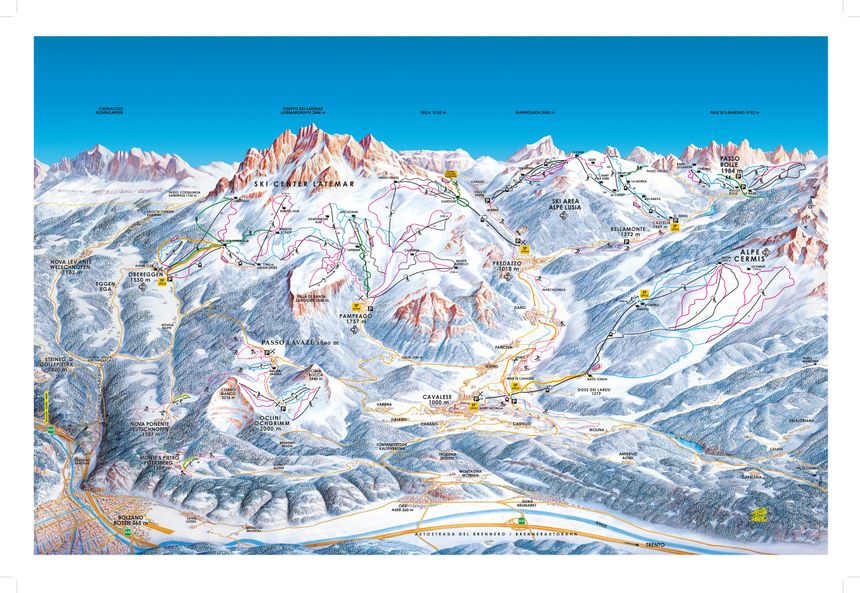 Trail Map Latemar Dolomites in Obereggen