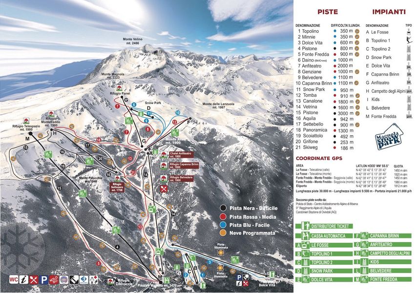 Trail Map Ski Resort Monte Magnola - Ovindoli