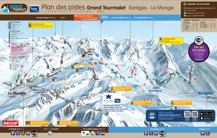 Pistenplan Grand Tourmalet (Barèges - La Mongie)