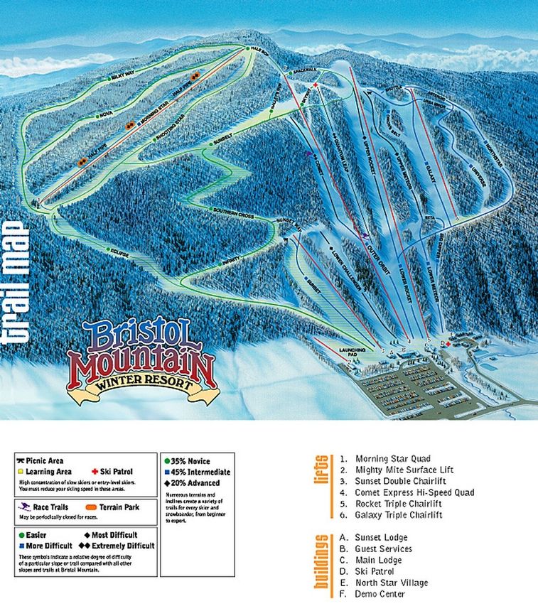 Pistenplan Bristol Mountain Ski Resort