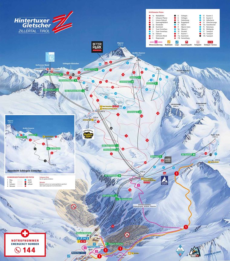 Pistenplan Hintertuxer Gletscher