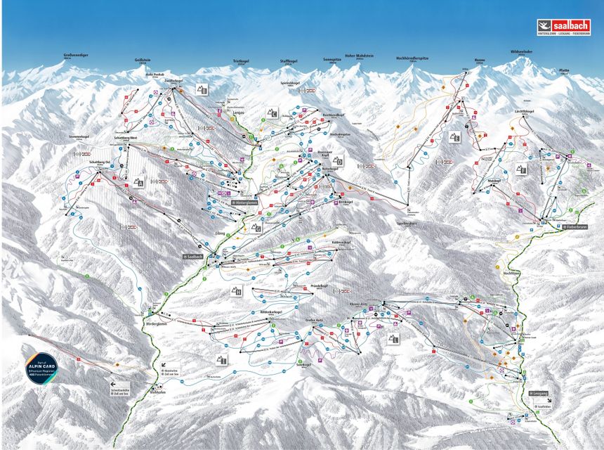 Pistenplan Saalbach Hinterglemm Leogang Fieberbrunn