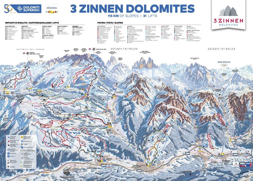 Pistenplan 3 Zinnen Dolomiten