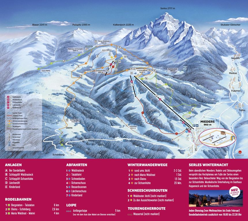 Pistenplan Serlesbahnen Mieders