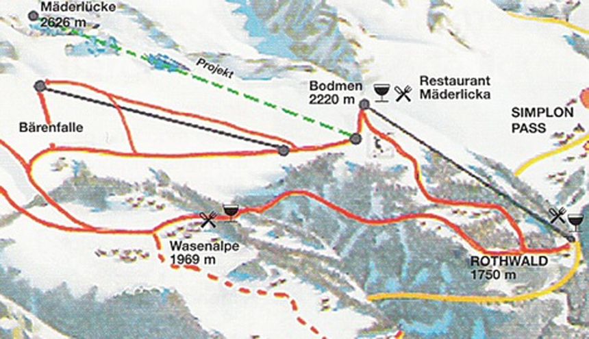 Pistenplan Rothwald Wasenalp am Simplon