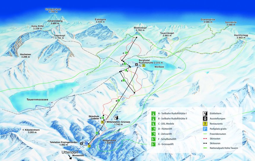 Pistenplan Weißsee Gletscherwelt