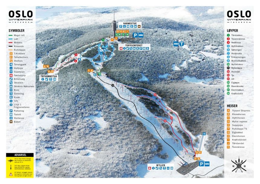 Pistenplan Oslo Vinterpark Tryvann