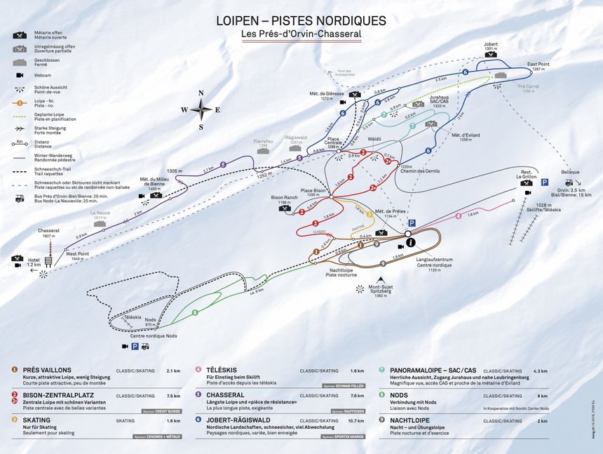 Loipenplan Prés-d'Orvin - Chasseral